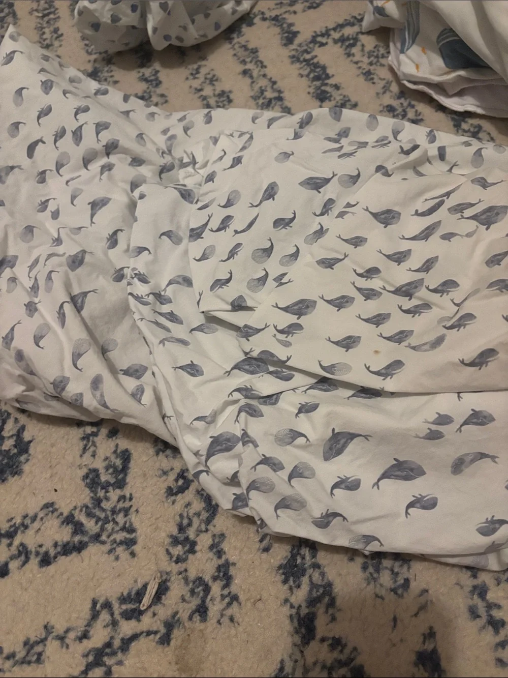 Pottery Barn Kids White Duvet Cover with Blue Whale Print